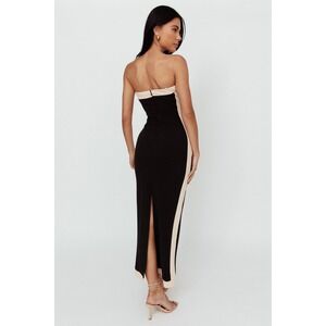 Selfie Leslie Tenika Women's M Strapless Maxi Bodycon Sheath Dress Black Beige